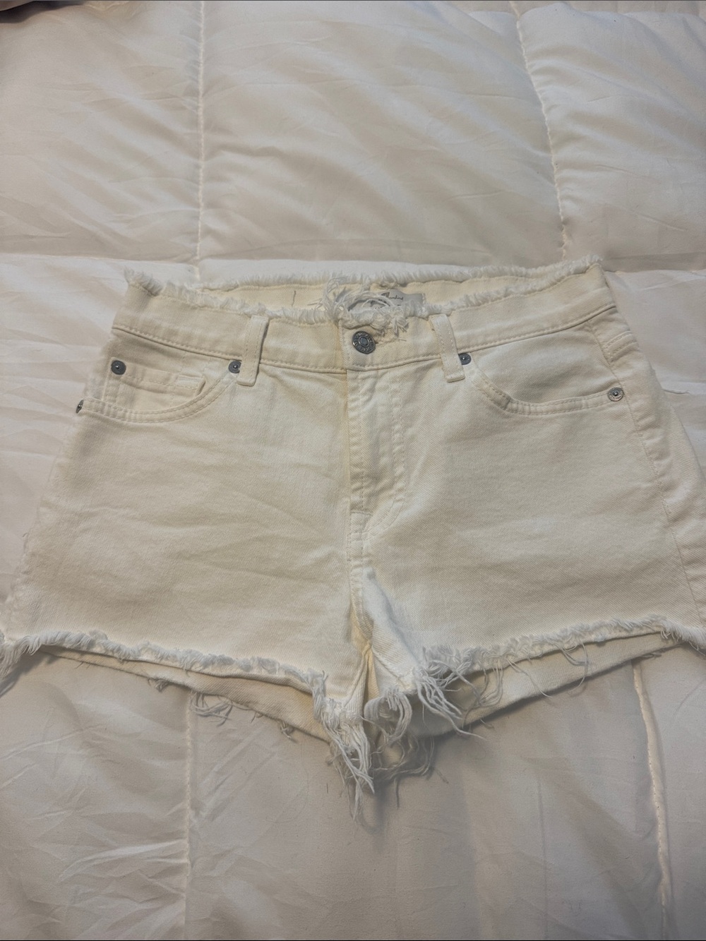 7 For All Mankind White Frayed Hem Denim Shorts